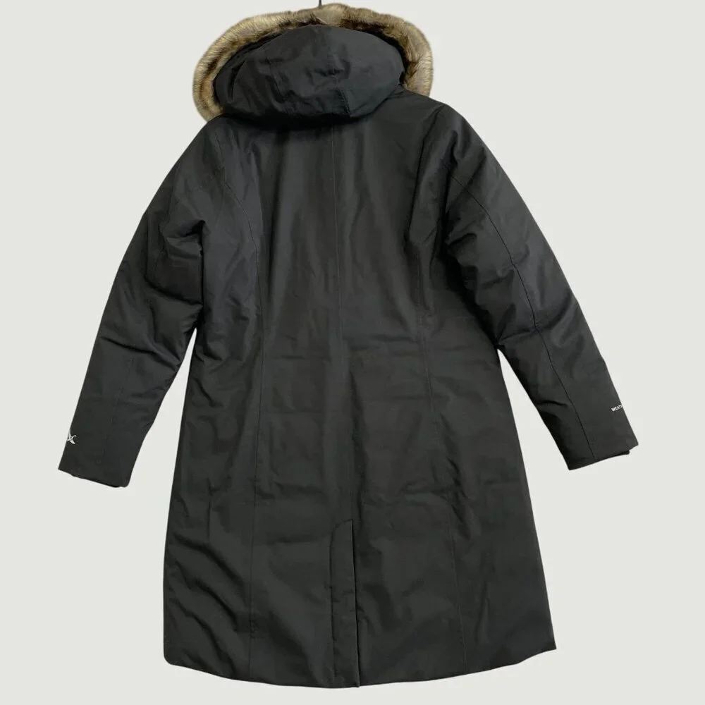 Eddie Bauer Women's L Down 650 Fill Long Parka Coat  Faux Fur Hood Black JCK195
